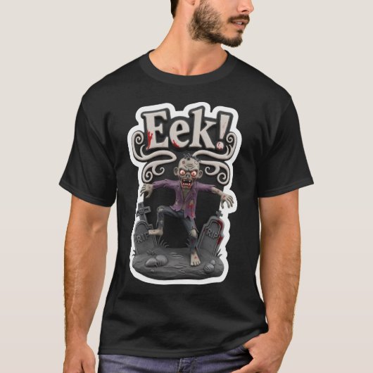 T-shirt Spooky zombie rising from graveyard with Eek text  (Devant)