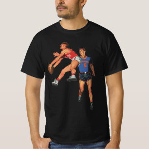 T-shirt Sports Anciens, Joueurs de Basket-ball dans un Mat