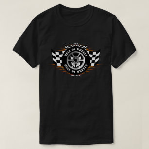 T-shirt Sports Voiture Flames Roue À damiers Drapeau Pro