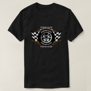 T-shirt Sports Voiture Racing À damiers Drapeau Flames Pro