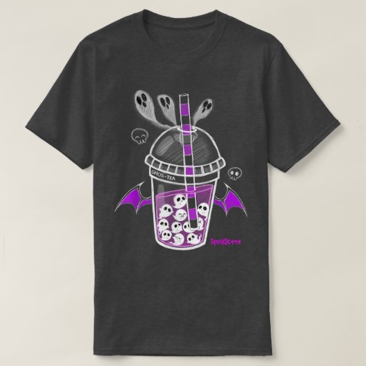 T-shirt Sposcène Ghos-Tea Éffrayant Boba Emo Goth Alt Purp (Design devant)