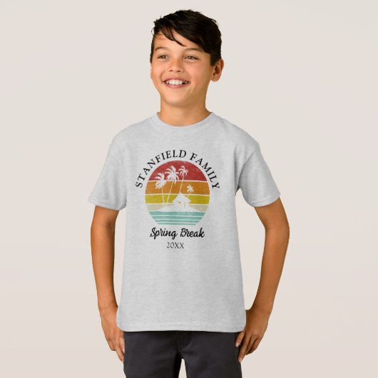 T-shirt Spring Break Retro Beach Hut Palm Trees Famille (Devant entier)