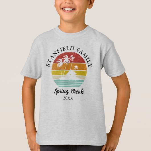 T-shirt Spring Break Retro Beach Hut Palm Trees Famille (Devant)