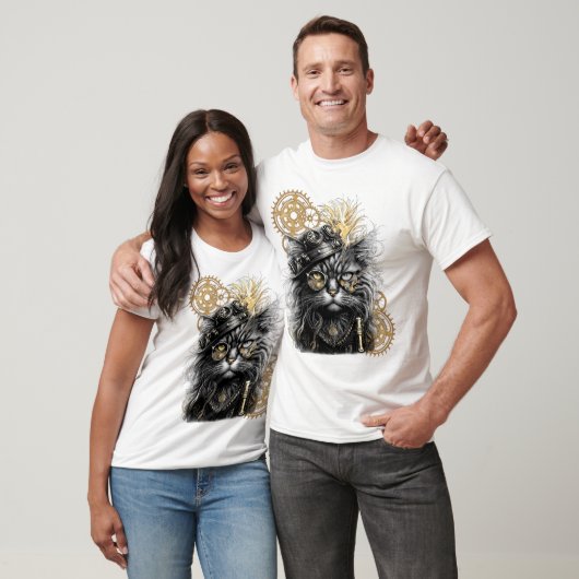 T-shirt Spunky Paws Le Chat Steampunk Funky (Unisexe)