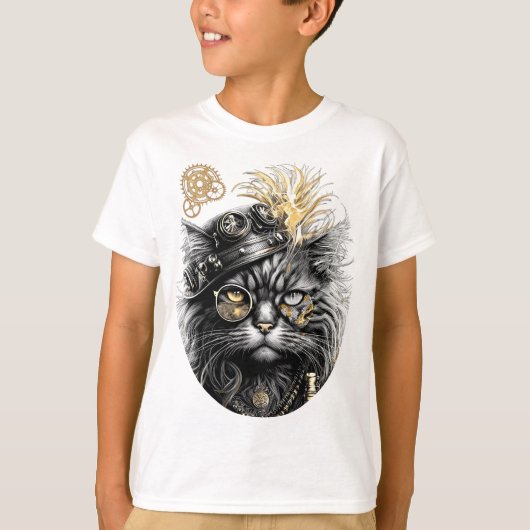 T-shirt Spunky Paws The Funky Steampunk Cat  (Devant)