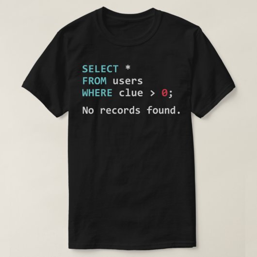 T-shirt SQL Query Funny SQL Database Admin Programmer (Design devant)