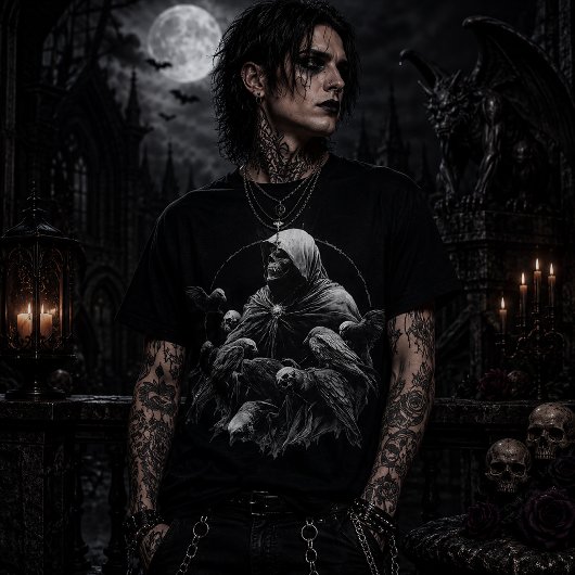 T-shirt Squelette à capuchon avec oiseaux