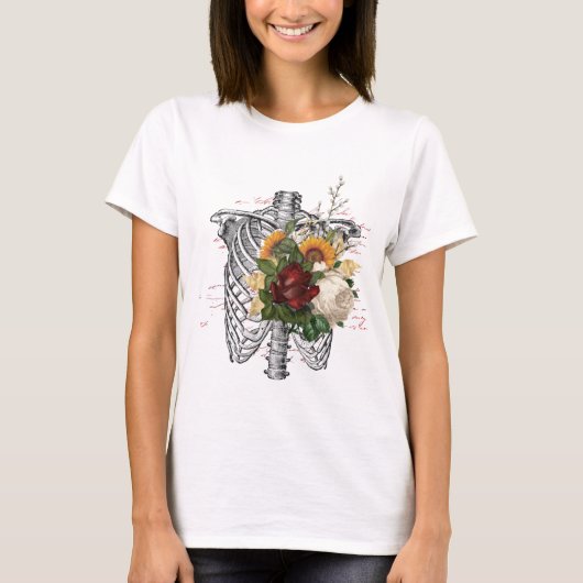 T-shirt Squelette amusant et Tee - shirt de design floral (Devant)