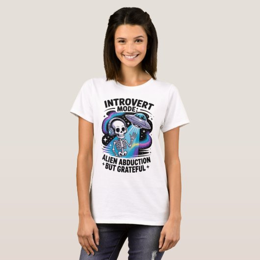 T-shirt Squelette antisocial UFO Funny Space Introvertir (Devant entier)
