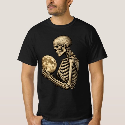 T-shirt Squelette au clair de lune tenant la pleine lune g (Devant)