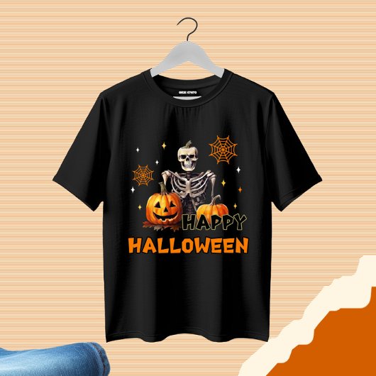 T-shirt Squelette avec citrouille