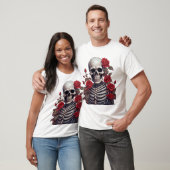 T-shirt Squelette Avec Roses Rouges (Unisexe)