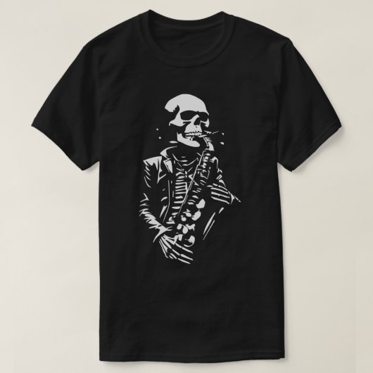 T-shirt squelette avec saxophone (Design devant)