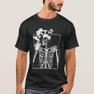 T-shirt Squelette Boire Café Halloween Crâne