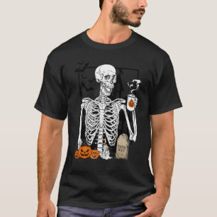 T-shirt Squelette buvant du café Crâne d'Halloween 1