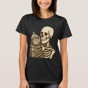 T-shirt Squelette caressant un chat mignon Halloween homme