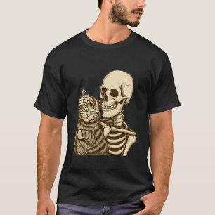 T-shirt Squelette caressant un chat mignon Halloween homme