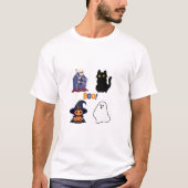 T-shirt Squelette citrouille chat fantôme botte Halloween (Devant)