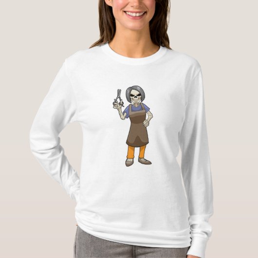 T-shirt Squelette comme coiffeur avec ciseaux (Devant)