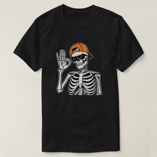 T-shirt Squelette cool avec Casquette orange | Halloween h (Design devant)