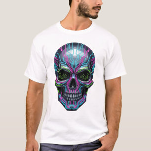 T-shirt squelette Cyberpunk – Crâne néon futuriste