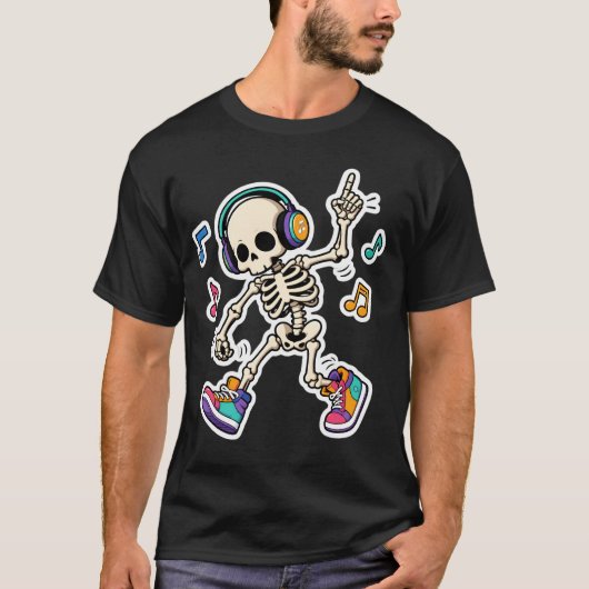 T-shirt Squelette dansant avec casque audio (Devant)