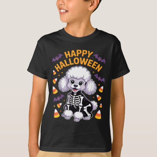 T-shirt Squelette de caniche Joyeux Halloween (Devant)