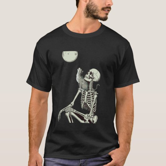 T-shirt Squelette de chat Halloween (Devant)