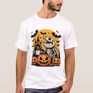T-shirt Squelette de dinosaure d'Halloween avec café