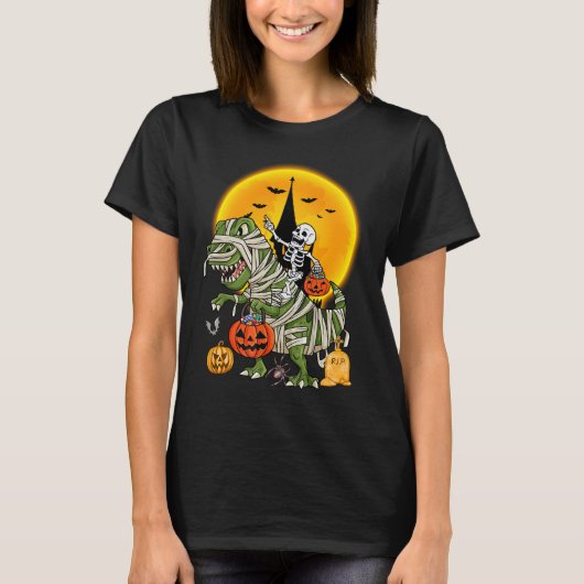 T-shirt squelette de dinosaure halloween (Devant)