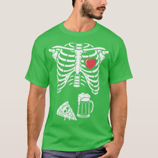 T-shirt Squelette de papa Halloween Bière Pizza Drôle Gros