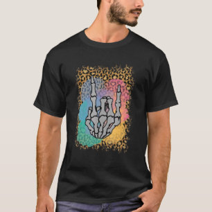T-shirt Squelette de roche Main Léopard Aquarelle Os Hallo