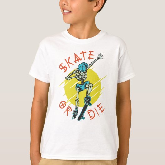 T-shirt Squelette de skateboard ou mourir (Devant)