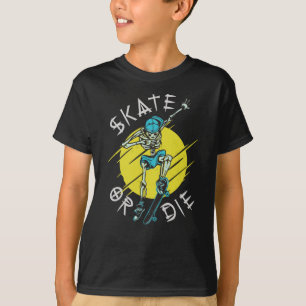 T-shirt Squelette de skateboard ou mourir