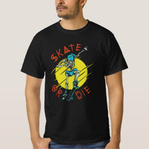 T-shirt Squelette de skateboard ou mourir