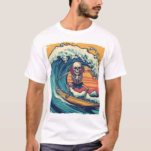 T-shirt Squelette de surf : Vague Vibes de cavalier (Devant)
