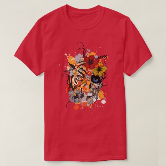 T-shirt Squelette de tigre conception abstraite (Design devant)