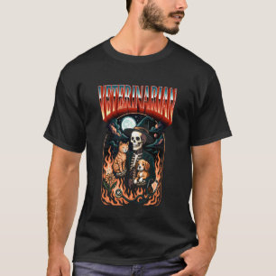 T-shirt Squelette de vétérinaire effrayant avec chat et ch