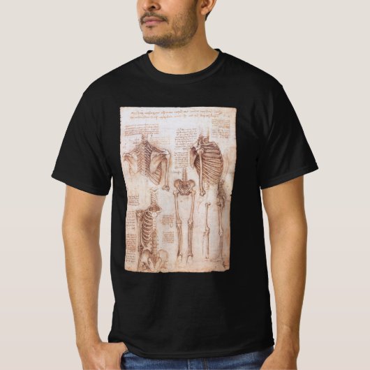 T-shirt Squelette des os de l'anatomie humaine de Léonard (Devant)