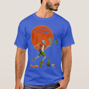 T-shirt Squelette d'Halloween Jouer Tennis Scary Citrouill