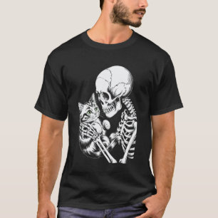 T-shirt Squelette d'Halloween tenant un chat Saison effray