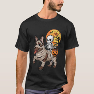 T-shirt Squelette drôle montant une momie Berger Allemand