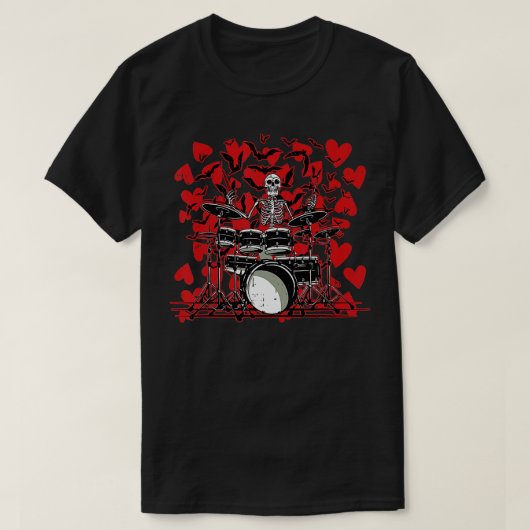 T-shirt Squelette Drummer Valentines Day Rock N Roll Drum  (Design devant)