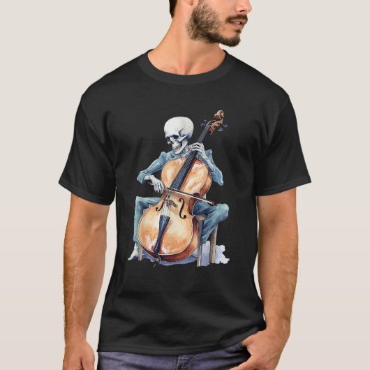 T-shirt Squelette effrayant Jouer Violon Cello violoniste  (Devant)