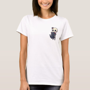 T-shirt Squelette élégant adorable étreignant un chat noir