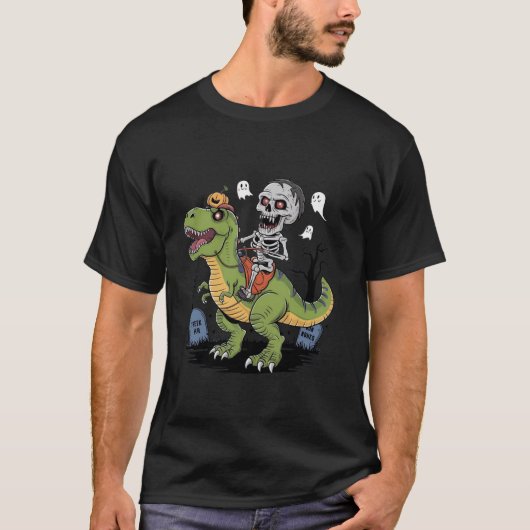 T-shirt squelette équitation maman dinosaure t rex hallowe (Devant)