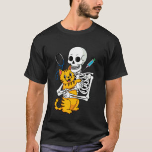 T-shirt Squelette étreignant un chat drôle amateur de chat
