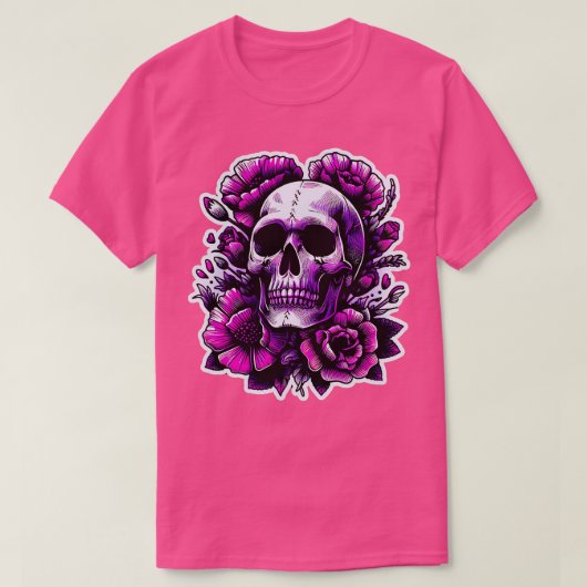 T-shirt Squelette Fleurs Triste Goth Purple Rose Mort Alt  (Design devant)