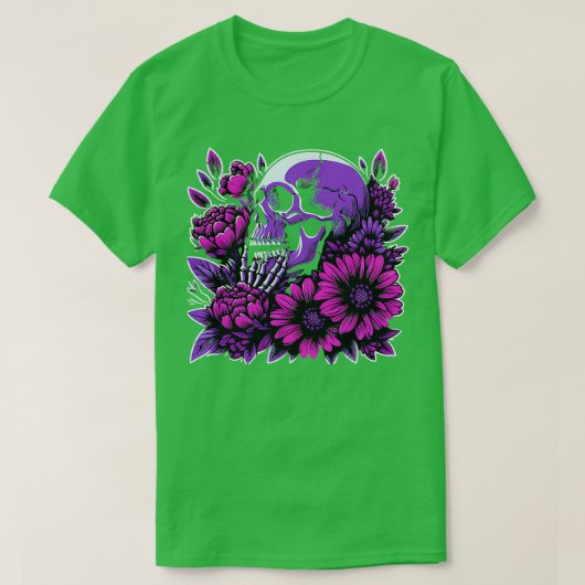 T-shirt Squelette Fleurs Triste Goth Purple Rose Mort Alt  (Design devant)