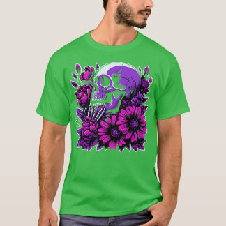 T-shirt Squelette Fleurs Triste Goth Purple Rose Mort Alt